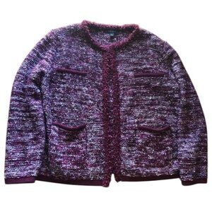Ann Taylor Magenta Woven Sweater Jacket M Open Front Office Career